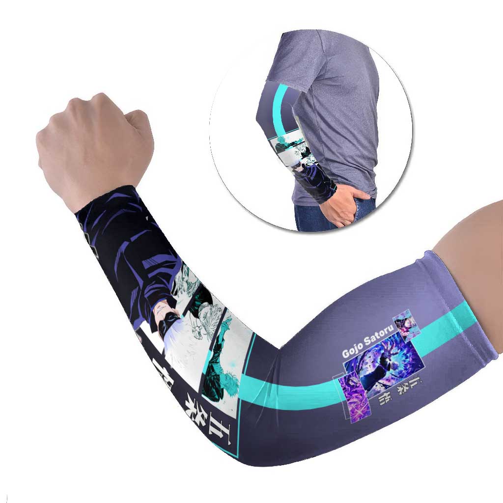 Satoru Gojo from Jujutsu Kaisen Arm Sleeves with Purple and Blue Background and Multiple Poses Design - The Mazicc