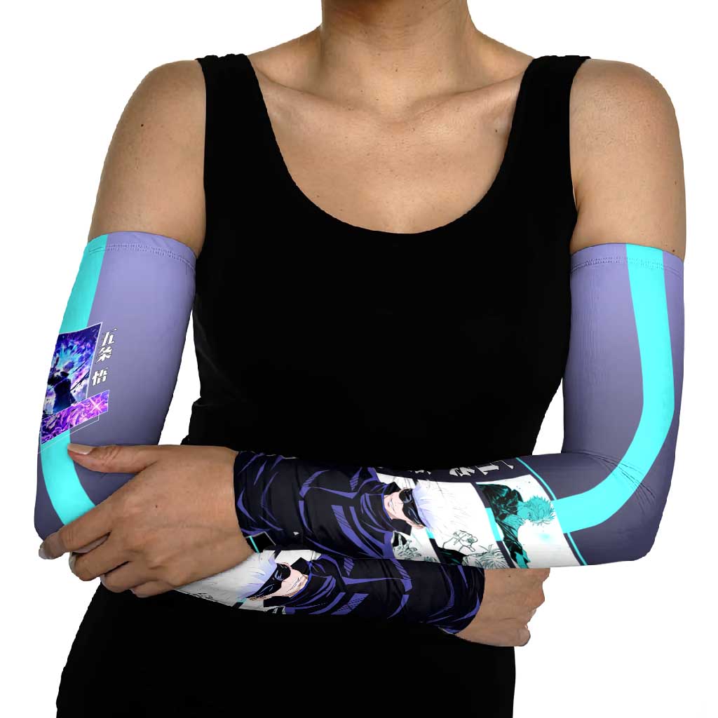 Satoru Gojo from Jujutsu Kaisen Arm Sleeves with Purple and Blue Background and Multiple Poses Design - The Mazicc