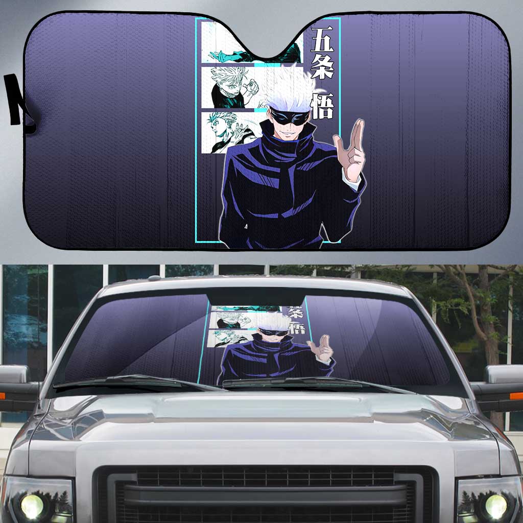 Satoru Gojo from Jujutsu Kaisen Auto Sun Shade with Purple and Blue Background and Multiple Poses Design - The Mazicc