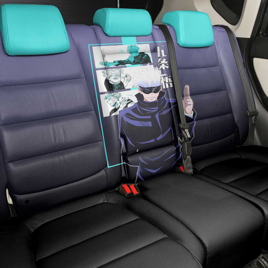 Satoru Gojo from Jujutsu Kaisen Back Car Seat Cover with Purple and Blue Background and Multiple Poses Design - The Mazicc