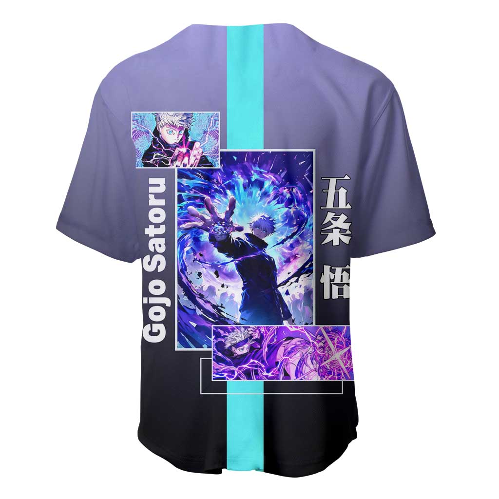 Satoru Gojo from Jujutsu Kaisen Baseball Jersey with Purple and Blue Background and Multiple Poses Design - The Mazicc