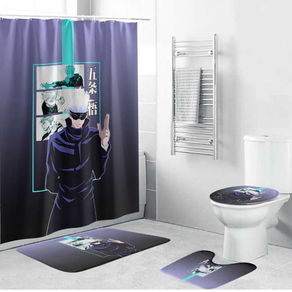 Satoru Gojo from Jujutsu Kaisen Bathroom Set with Purple and Blue Background and Multiple Poses Design - The Mazicc