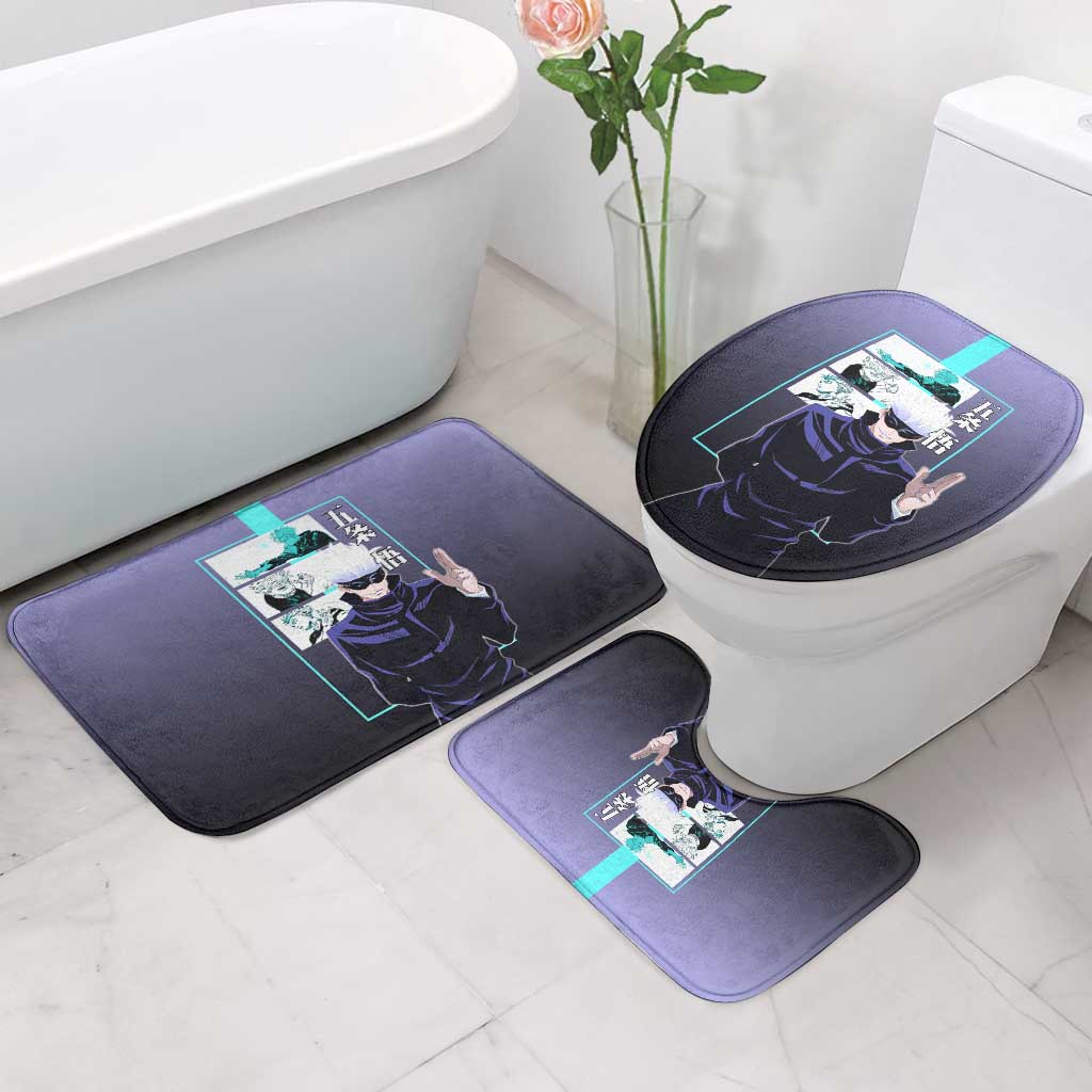 Satoru Gojo from Jujutsu Kaisen Bathroom Set with Purple and Blue Background and Multiple Poses Design - The Mazicc