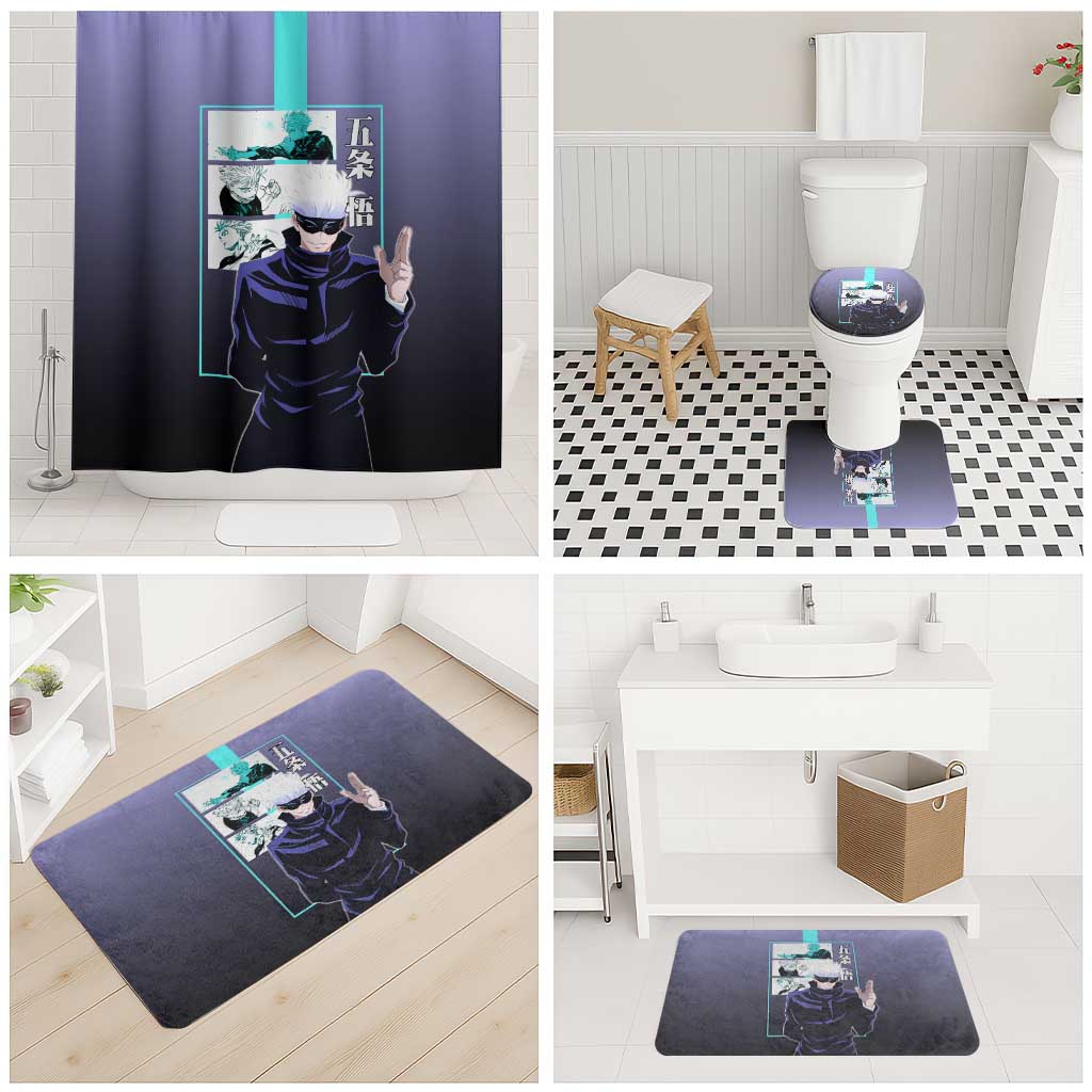 Satoru Gojo from Jujutsu Kaisen Bathroom Set with Purple and Blue Background and Multiple Poses Design - The Mazicc