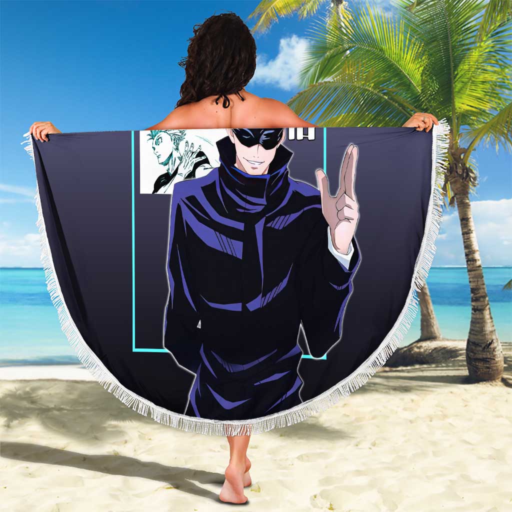 Satoru Gojo from Jujutsu Kaisen Beach Blanket with Purple and Blue Background and Multiple Poses Design - The Mazicc