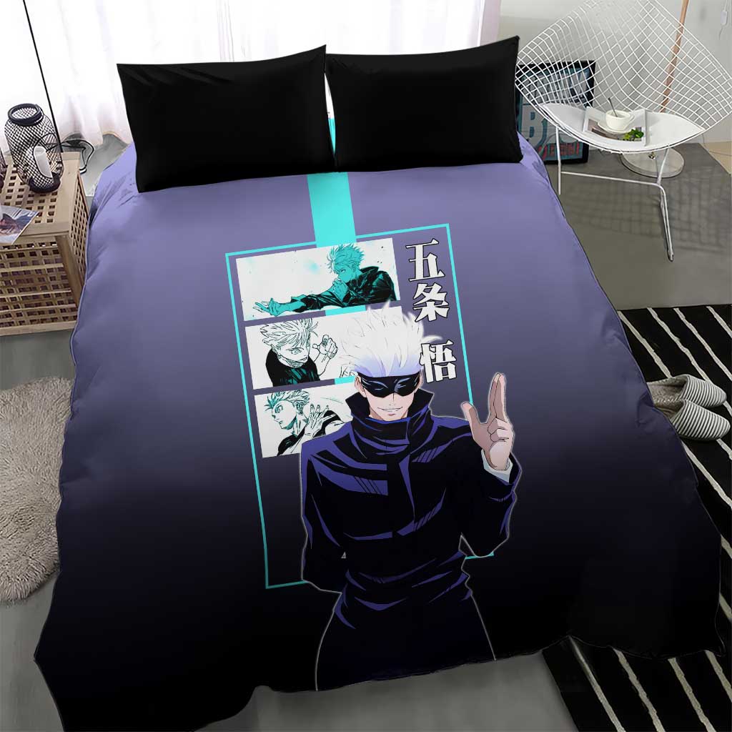 Satoru Gojo from Jujutsu Kaisen Bedding Set with Purple and Blue Background and Multiple Poses Design - The Mazicc
