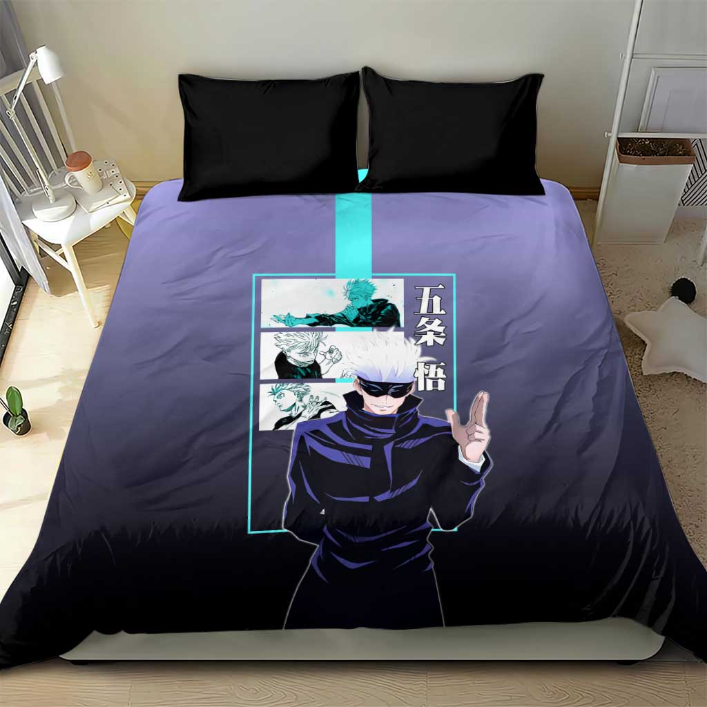 Satoru Gojo from Jujutsu Kaisen Bedding Set with Purple and Blue Background and Multiple Poses Design - The Mazicc