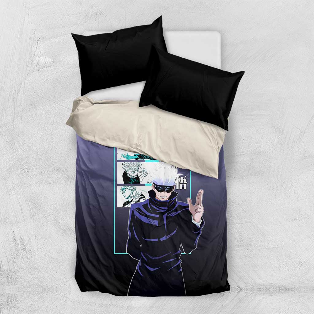 Satoru Gojo from Jujutsu Kaisen Bedding Set with Purple and Blue Background and Multiple Poses Design - The Mazicc