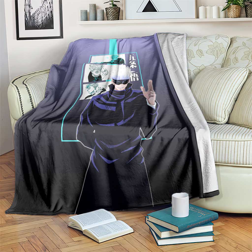 Satoru Gojo from Jujutsu Kaisen Blanket with Purple and Blue Background and Multiple Poses Design - The Mazicc