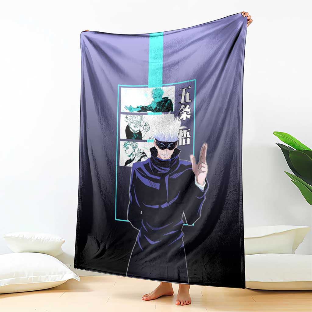 Satoru Gojo from Jujutsu Kaisen Blanket with Purple and Blue Background and Multiple Poses Design - The Mazicc