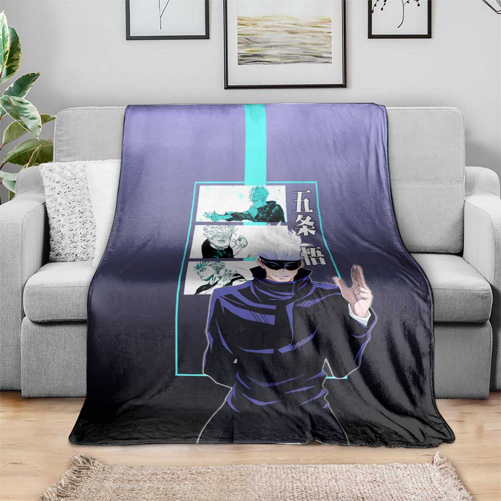 Satoru Gojo from Jujutsu Kaisen Blanket with Purple and Blue Background and Multiple Poses Design - The Mazicc