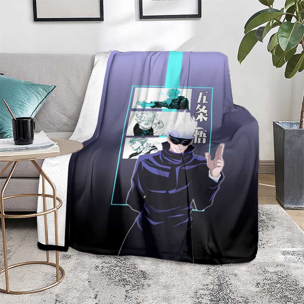 Satoru Gojo from Jujutsu Kaisen Blanket with Purple and Blue Background and Multiple Poses Design - The Mazicc