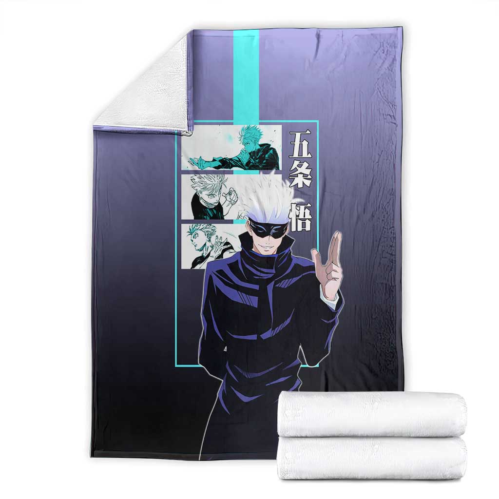 Satoru Gojo from Jujutsu Kaisen Blanket with Purple and Blue Background and Multiple Poses Design - The Mazicc