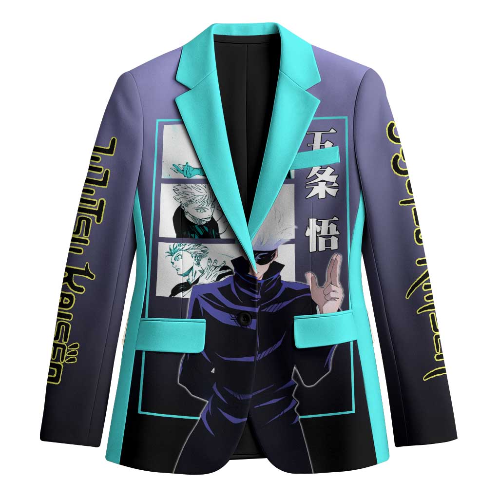Satoru Gojo from Jujutsu Kaisen Blazer with Purple and Blue Background and Multiple Poses Design - The Mazicc