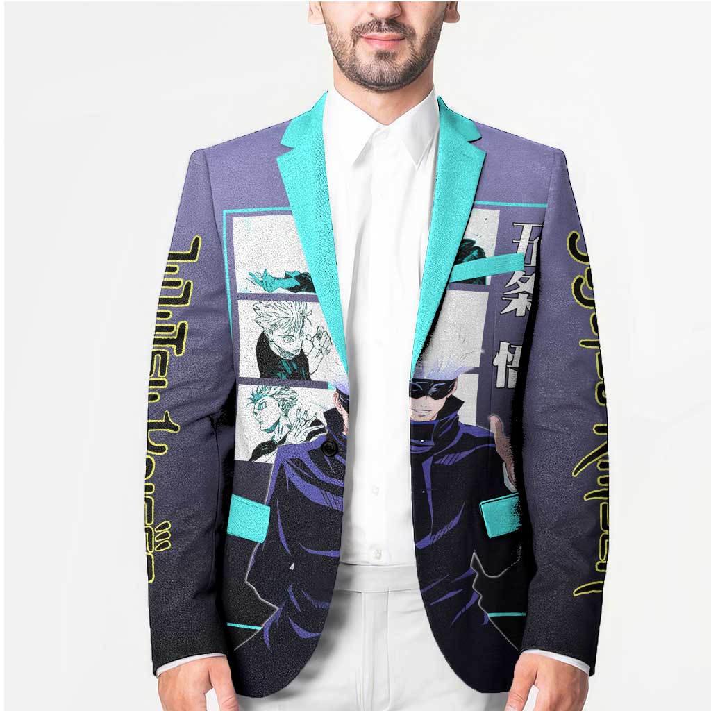 Satoru Gojo from Jujutsu Kaisen Blazer with Purple and Blue Background and Multiple Poses Design - The Mazicc