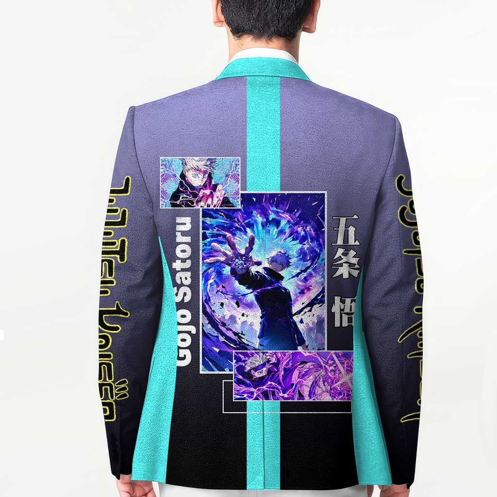 Satoru Gojo from Jujutsu Kaisen Blazer with Purple and Blue Background and Multiple Poses Design - The Mazicc