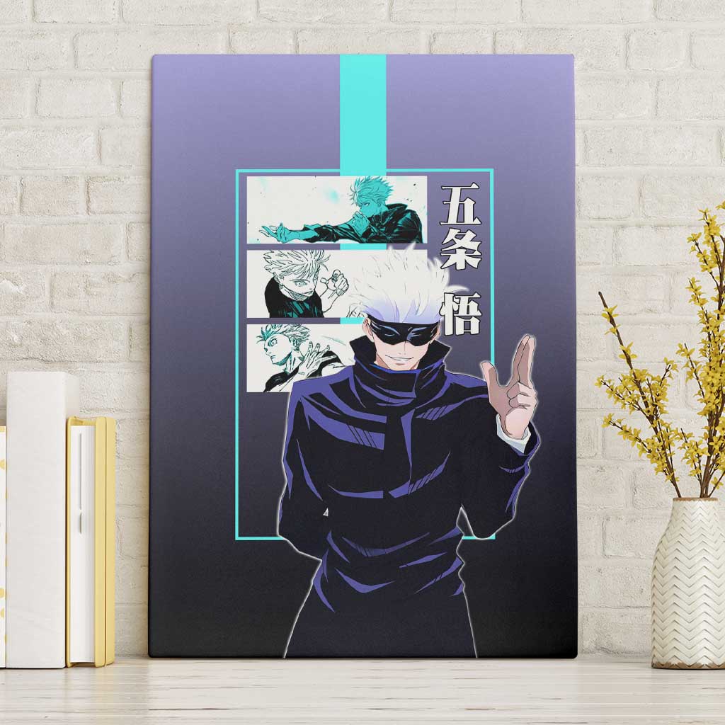 Satoru Gojo from Jujutsu Kaisen Canvas Wall Art with Purple and Blue Background and Multiple Poses Design - The Mazicc