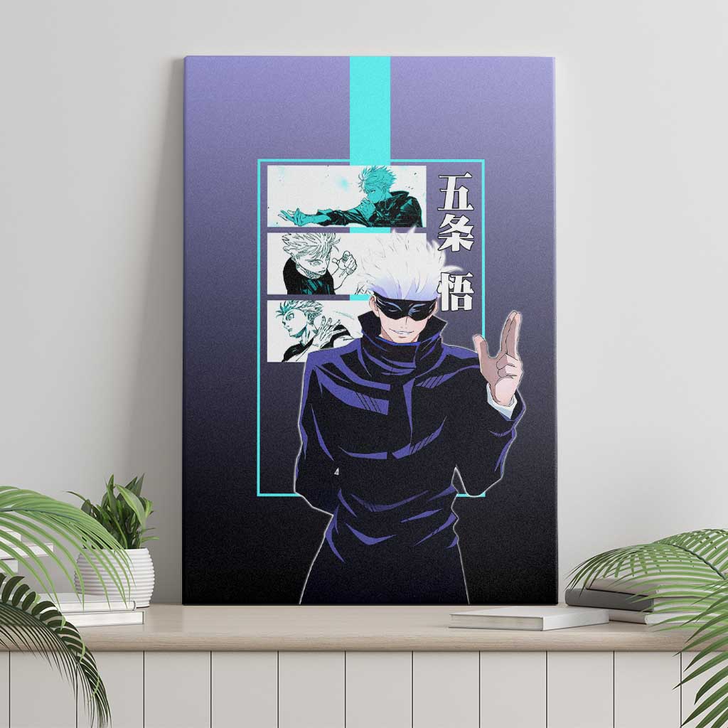 Satoru Gojo from Jujutsu Kaisen Canvas Wall Art with Purple and Blue Background and Multiple Poses Design - The Mazicc