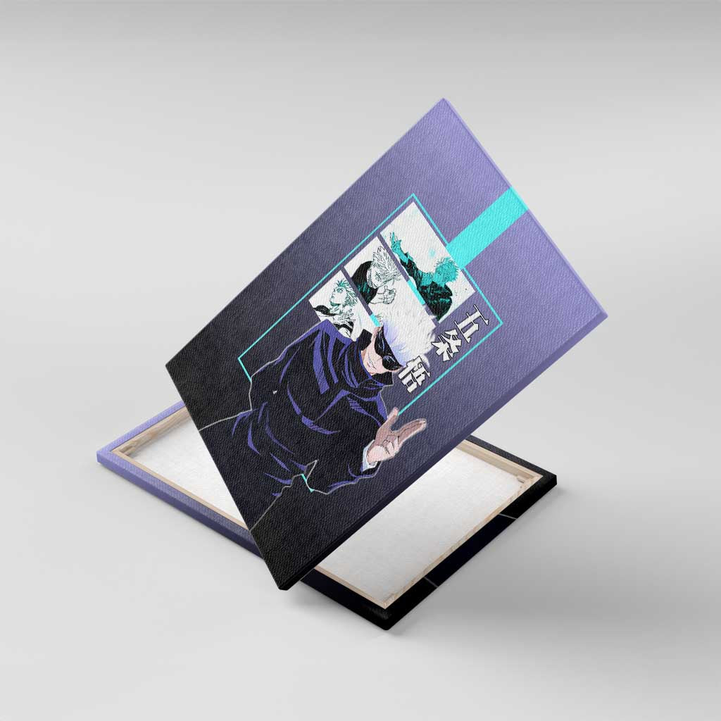 Satoru Gojo from Jujutsu Kaisen Canvas Wall Art with Purple and Blue Background and Multiple Poses Design - The Mazicc
