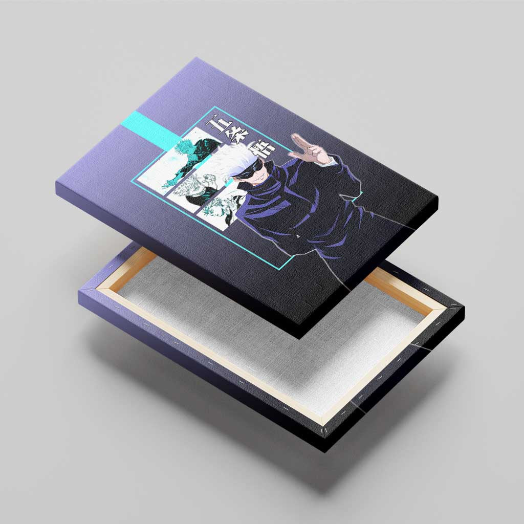 Satoru Gojo from Jujutsu Kaisen Canvas Wall Art with Purple and Blue Background and Multiple Poses Design - The Mazicc