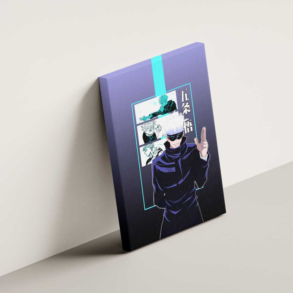 Satoru Gojo from Jujutsu Kaisen Canvas Wall Art with Purple and Blue Background and Multiple Poses Design - The Mazicc