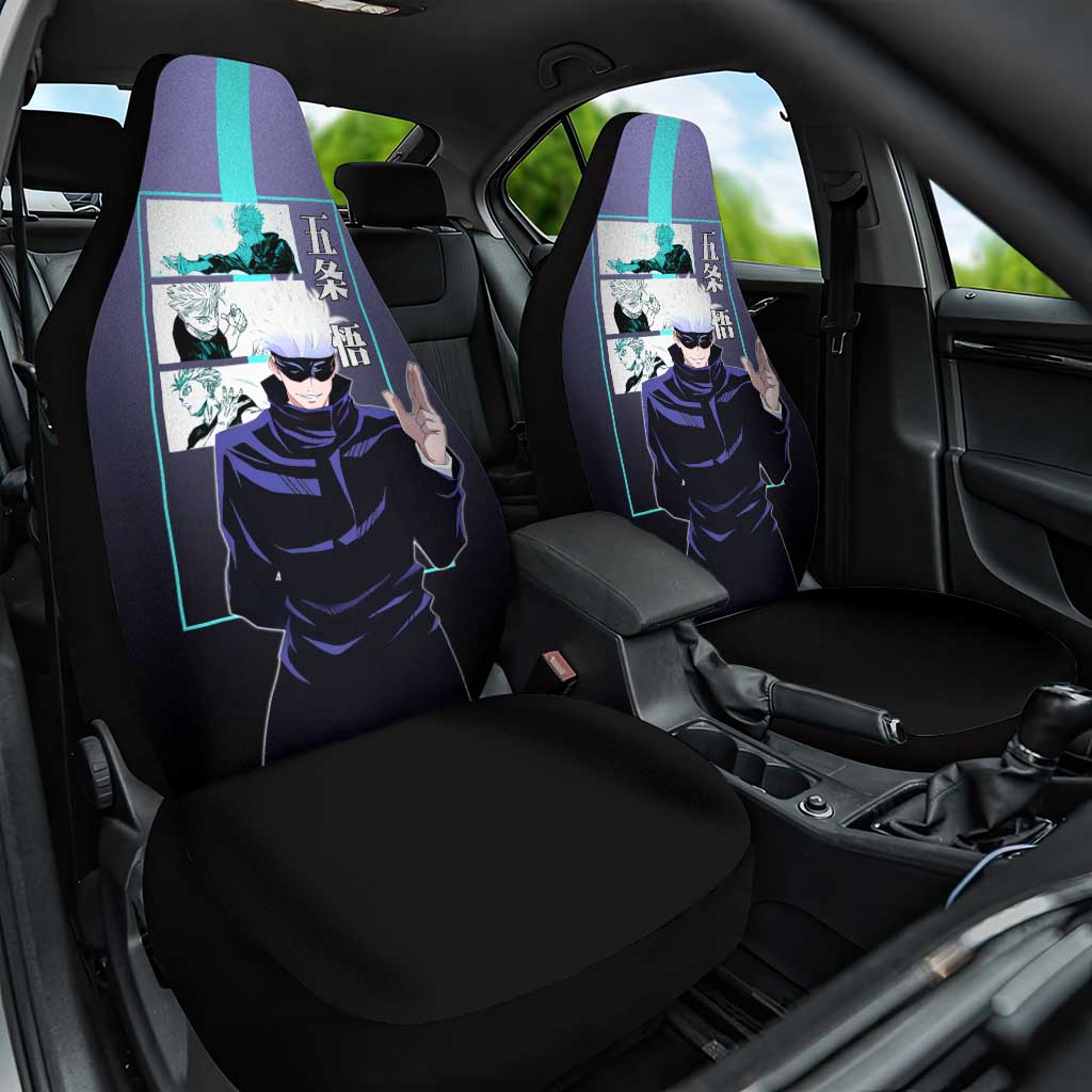 Satoru Gojo from Jujutsu Kaisen Car Seat Cover with Purple and Blue Background and Multiple Poses Design - The Mazicc