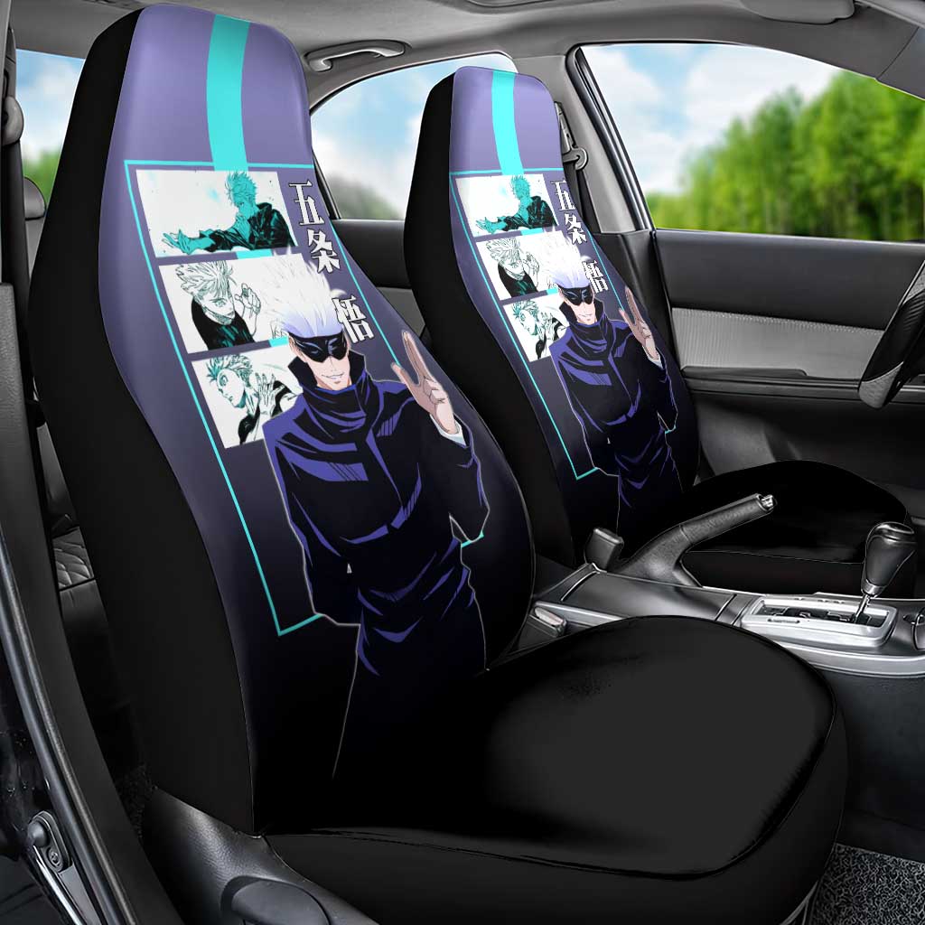 Satoru Gojo from Jujutsu Kaisen Car Seat Cover with Purple and Blue Background and Multiple Poses Design - The Mazicc