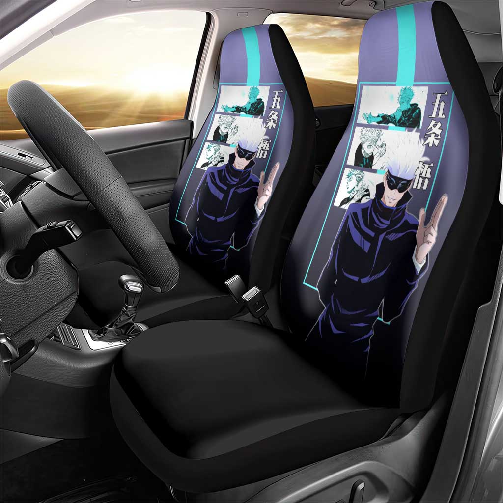 Satoru Gojo from Jujutsu Kaisen Car Seat Cover with Purple and Blue Background and Multiple Poses Design - The Mazicc