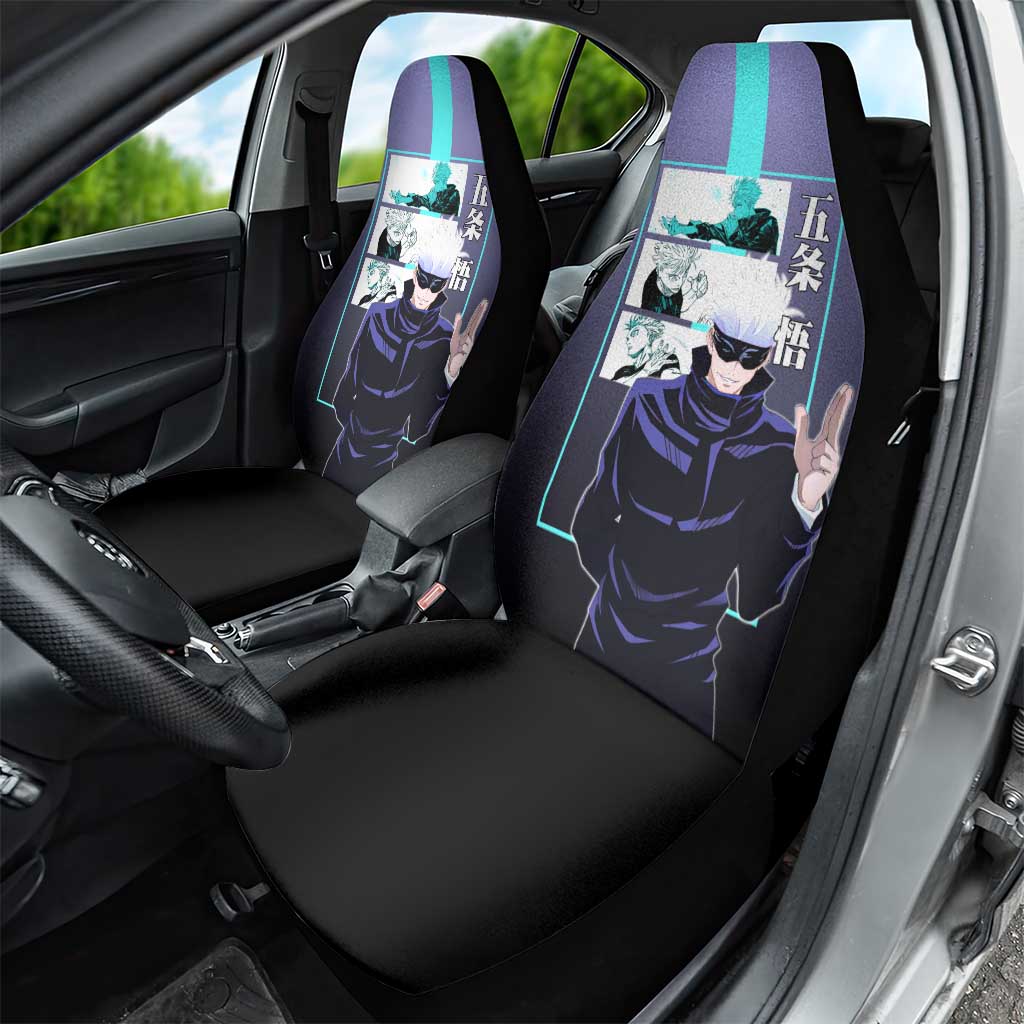 Satoru Gojo from Jujutsu Kaisen Car Seat Cover with Purple and Blue Background and Multiple Poses Design - The Mazicc