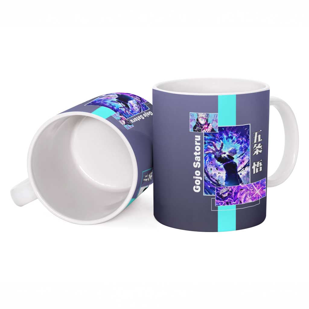 Satoru Gojo from Jujutsu Kaisen Ceramic Mug with Purple and Blue Background and Multiple Poses Design - The Mazicc
