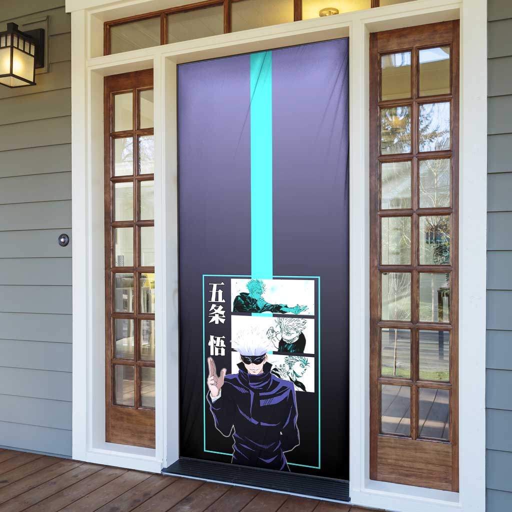 Satoru Gojo from Jujutsu Kaisen Door Cover with Purple and Blue Background and Multiple Poses Design - The Mazicc