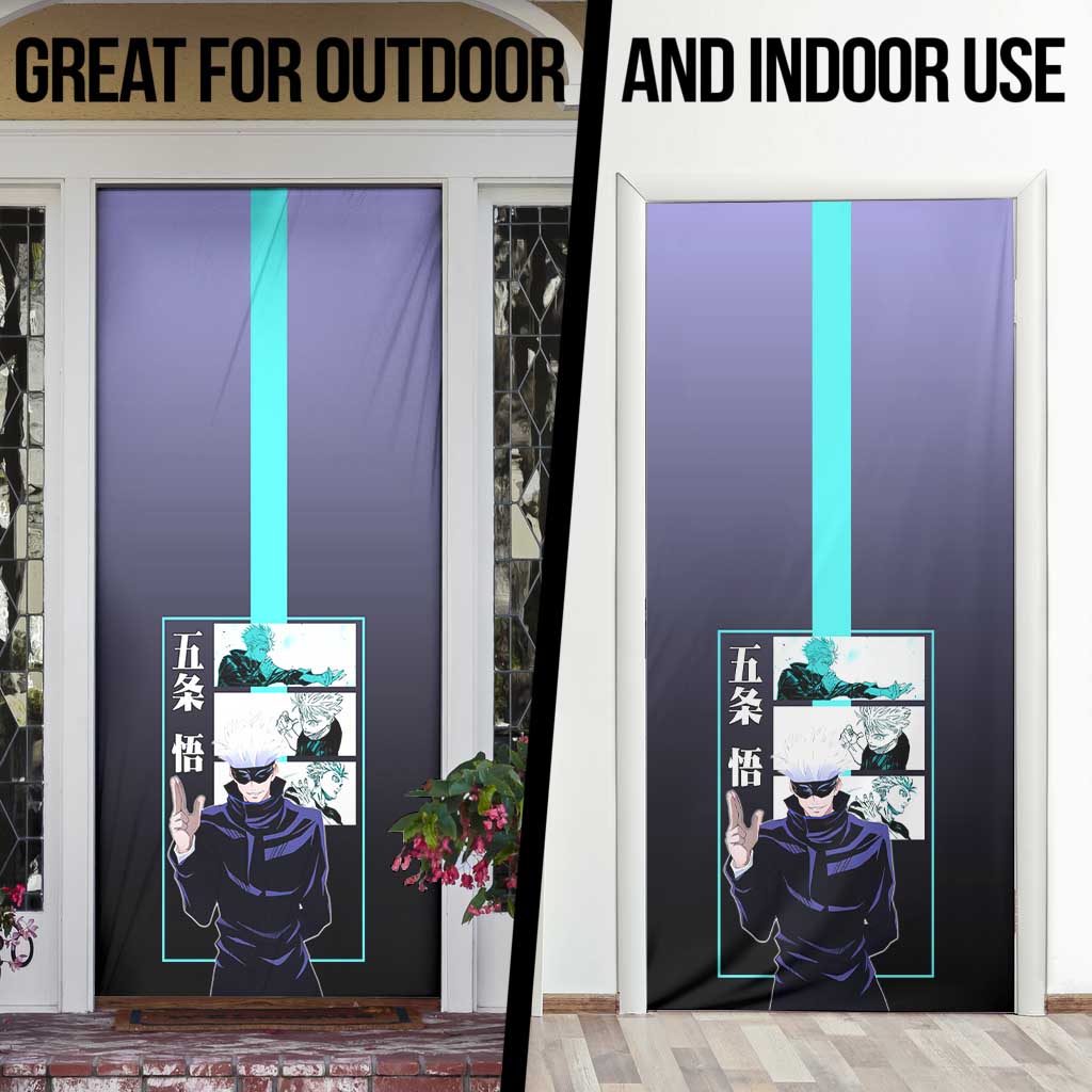 Satoru Gojo from Jujutsu Kaisen Door Cover with Purple and Blue Background and Multiple Poses Design - The Mazicc