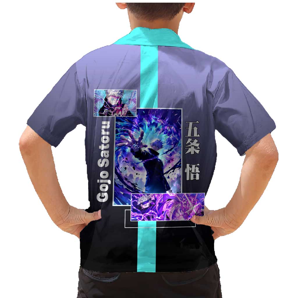 Satoru Gojo from Jujutsu Kaisen Family Matching Mermaid Dress and Hawaiian Shirt with Purple and Blue Background and Multiple Poses Design - The Mazicc