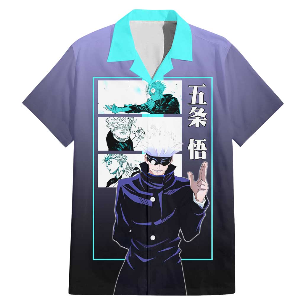 Satoru Gojo from Jujutsu Kaisen Family Matching Mermaid Dress and Hawaiian Shirt with Purple and Blue Background and Multiple Poses Design - The Mazicc