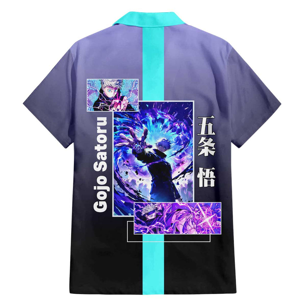 Satoru Gojo from Jujutsu Kaisen Family Matching Off The Shoulder Long Sleeve Dress and Hawaiian Shirt with Purple and Blue Background and Multiple Poses Design - The Mazicc