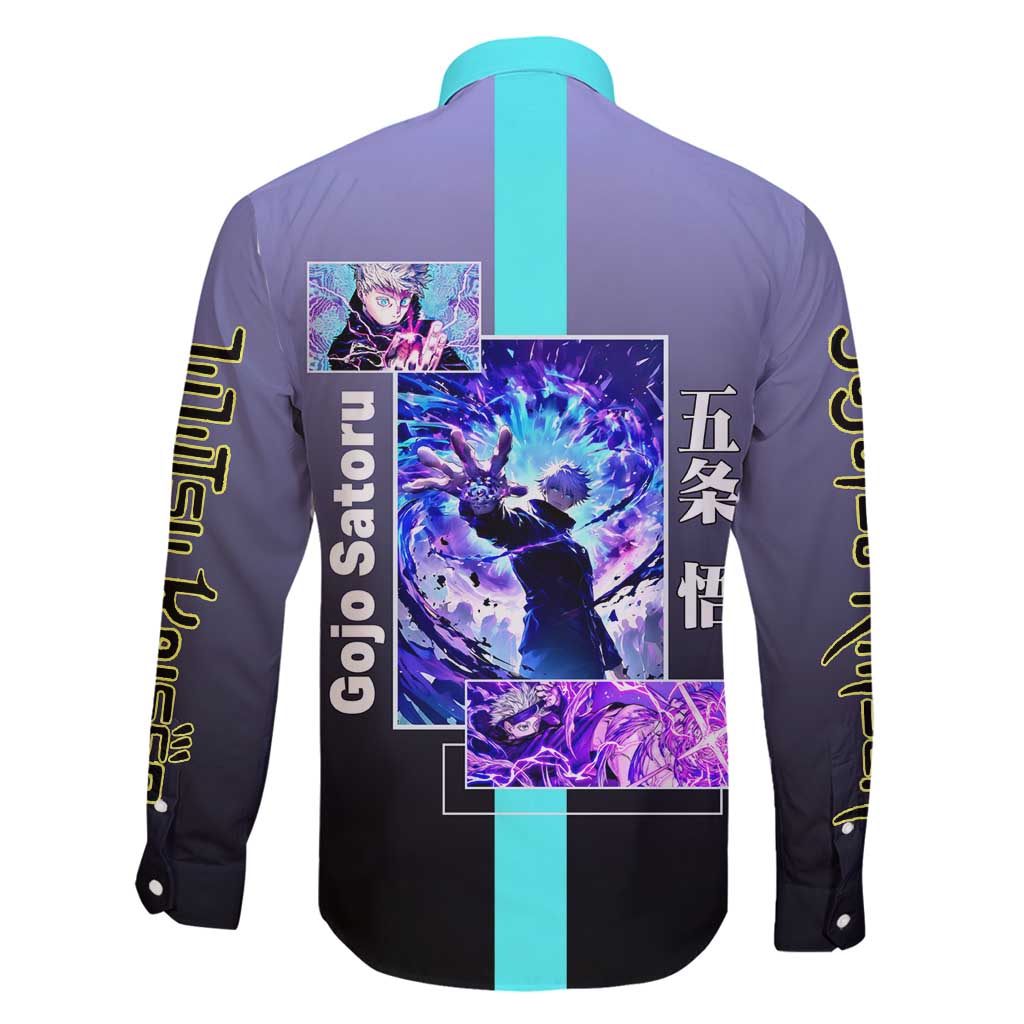 Satoru Gojo from Jujutsu Kaisen Family Matching Off Shoulder Short Dress and Hawaiian Shirt with Purple and Blue Background and Multiple Poses Design - The Mazicc