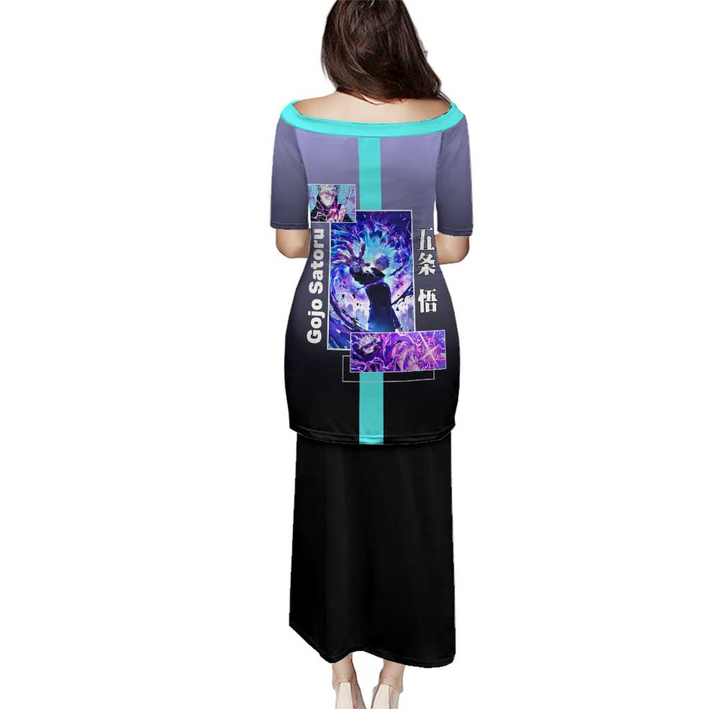 Satoru Gojo from Jujutsu Kaisen Family Matching Puletasi and Hawaiian Shirt with Purple and Blue Background and Multiple Poses Design - The Mazicc