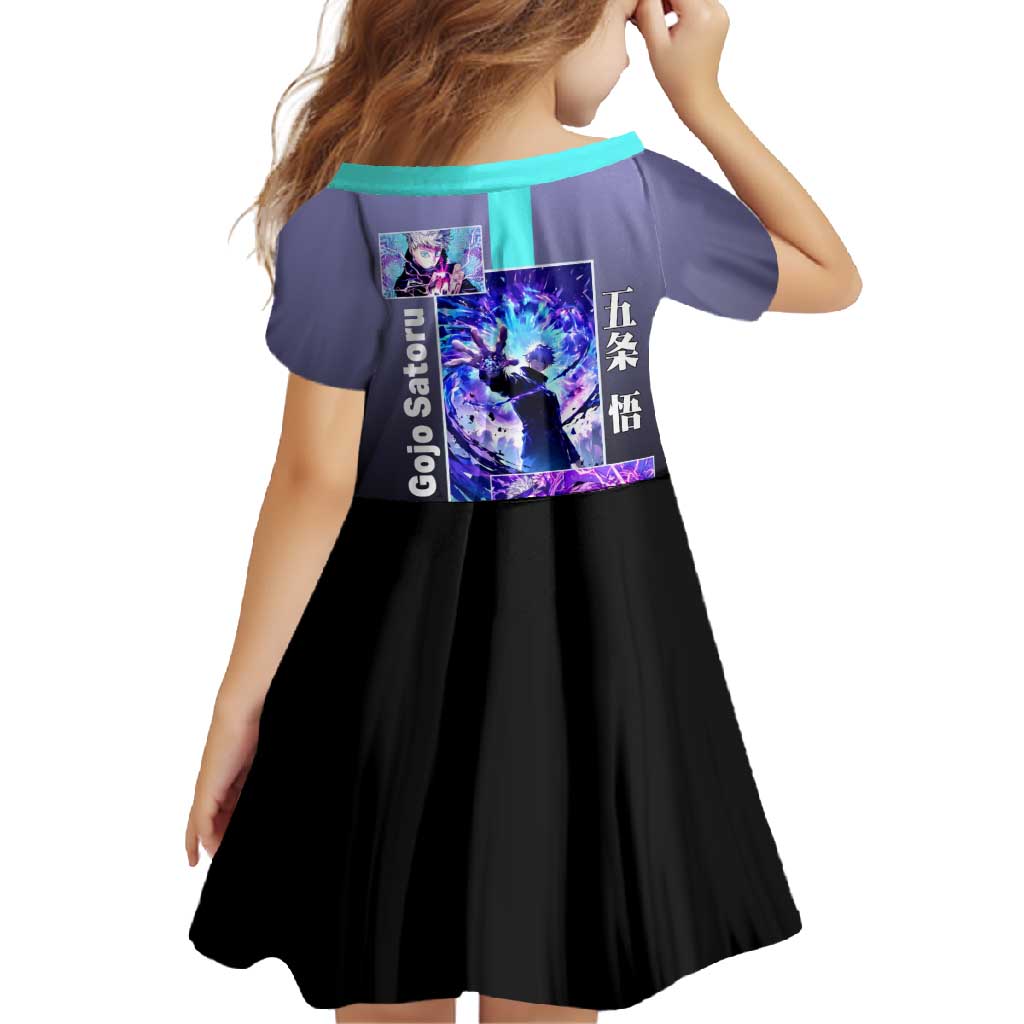 Satoru Gojo from Jujutsu Kaisen Family Matching Short Sleeve Bodycon Dress and Hawaiian Shirt with Purple and Blue Background and Multiple Poses Design - The Mazicc