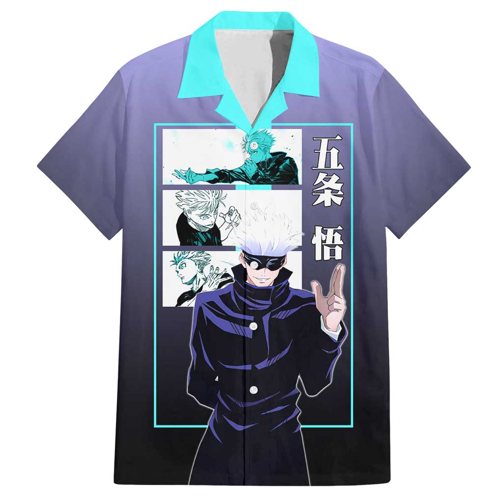 Satoru Gojo from Jujutsu Kaisen Family Matching Tank Maxi Dress and Hawaiian Shirt with Purple and Blue Background and Multiple Poses Design - The Mazicc