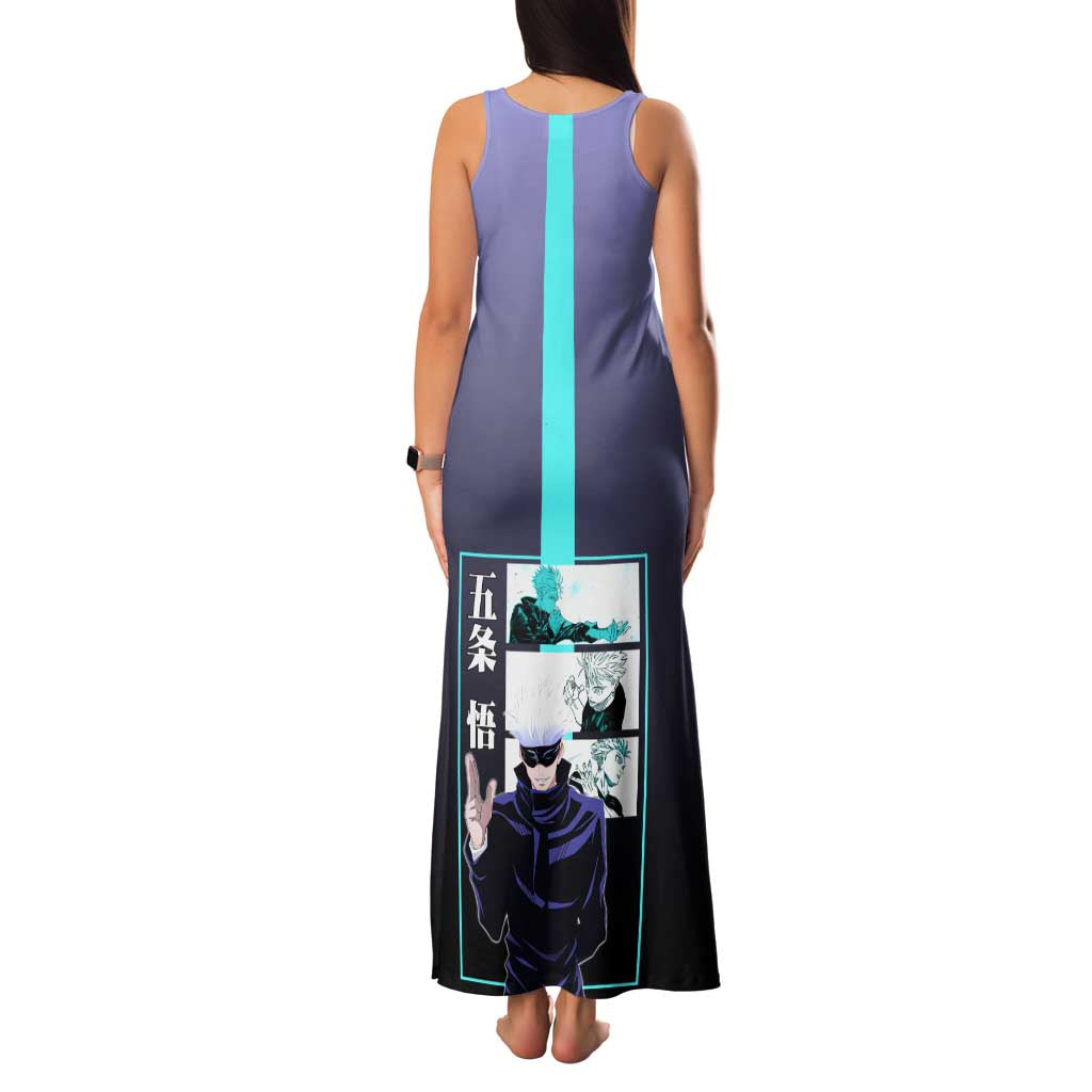 Satoru Gojo from Jujutsu Kaisen Family Matching Tank Maxi Dress and Hawaiian Shirt with Purple and Blue Background and Multiple Poses Design - The Mazicc