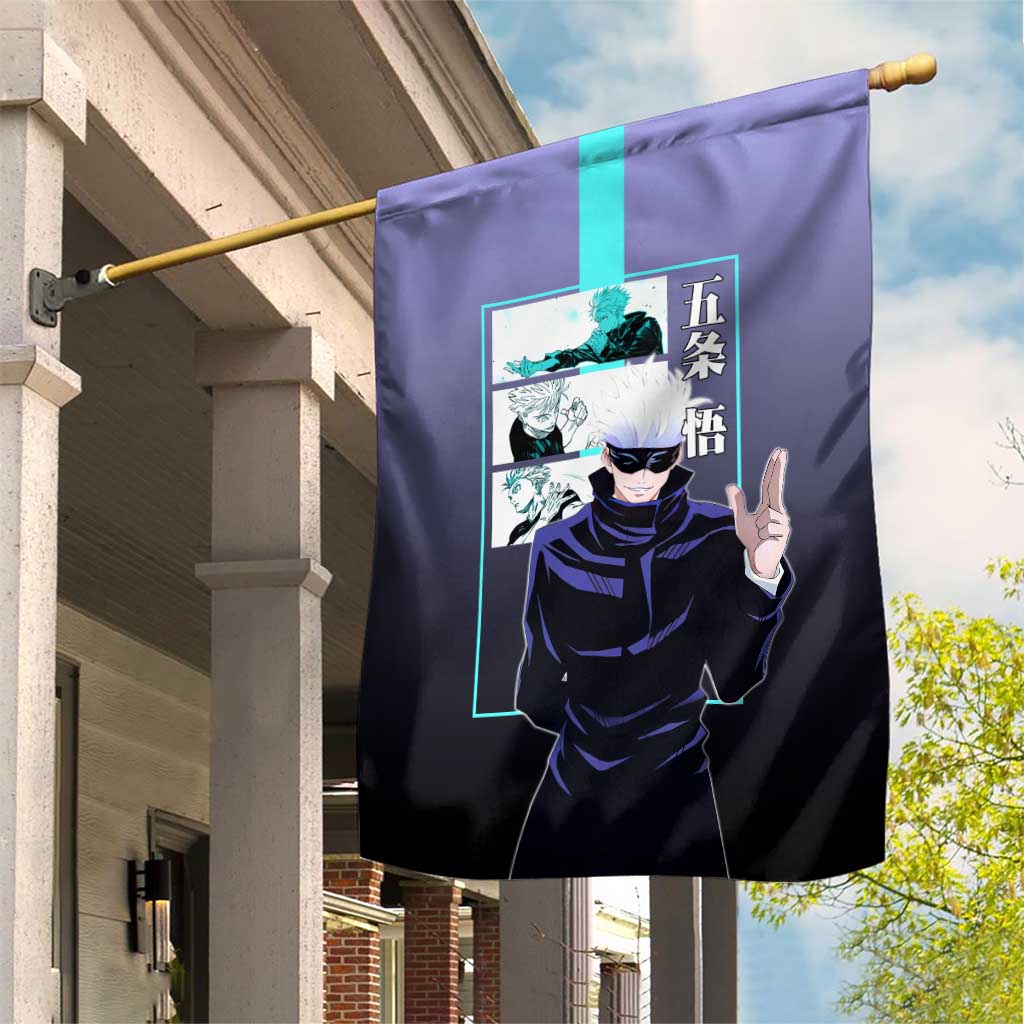 Satoru Gojo from Jujutsu Kaisen Garden Flag with Purple and Blue Background and Multiple Poses Design - The Mazicc