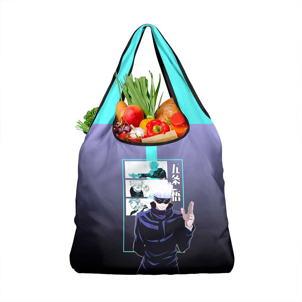 Satoru Gojo from Jujutsu Kaisen Grocery Bag with Purple and Blue Background and Multiple Poses Design - The Mazicc