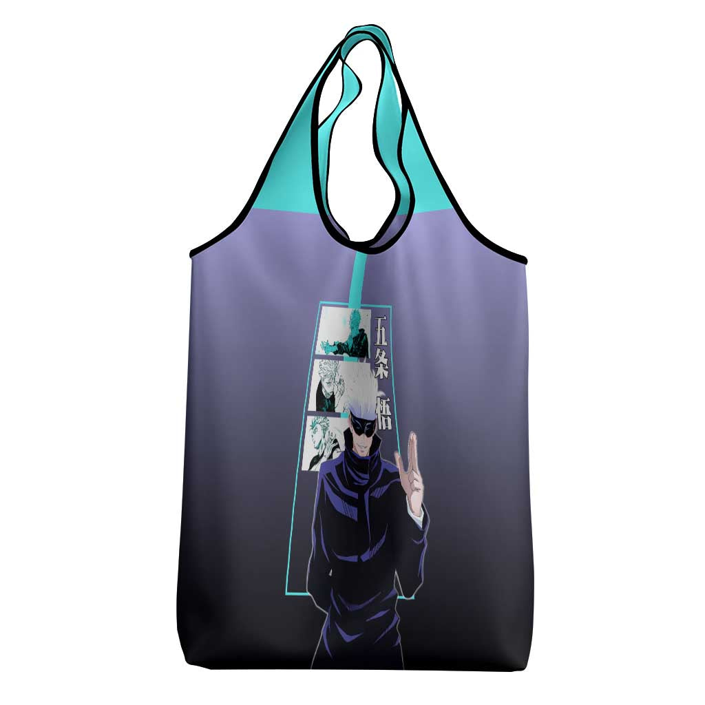 Satoru Gojo from Jujutsu Kaisen Grocery Bag with Purple and Blue Background and Multiple Poses Design - The Mazicc