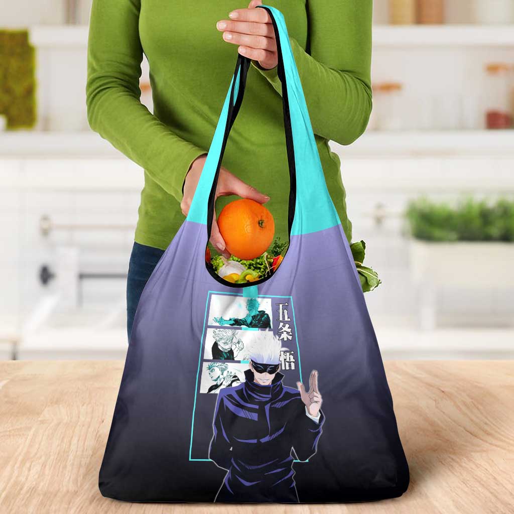 Satoru Gojo from Jujutsu Kaisen Grocery Bag with Purple and Blue Background and Multiple Poses Design - The Mazicc