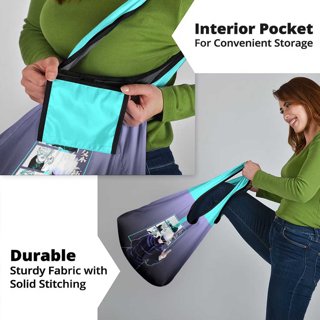 Satoru Gojo from Jujutsu Kaisen Grocery Bag with Purple and Blue Background and Multiple Poses Design - The Mazicc