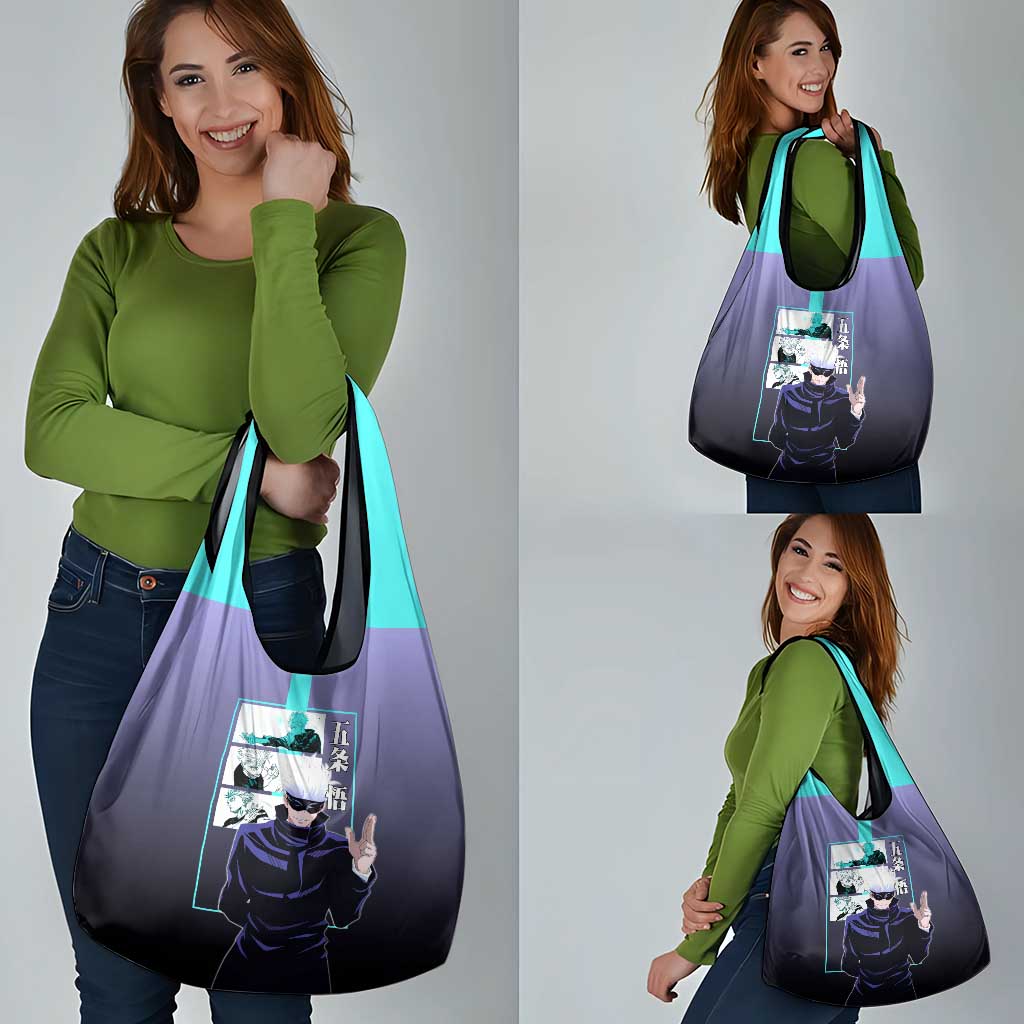Satoru Gojo from Jujutsu Kaisen Grocery Bag with Purple and Blue Background and Multiple Poses Design - The Mazicc