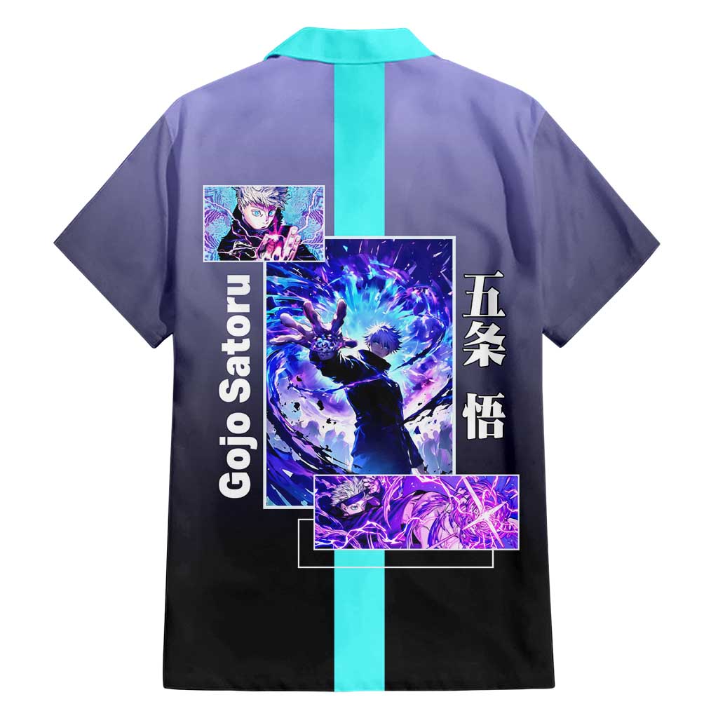 Satoru Gojo from Jujutsu Kaisen Hawaiian Shirt with Purple and Blue Background and Multiple Poses Design - The Mazicc