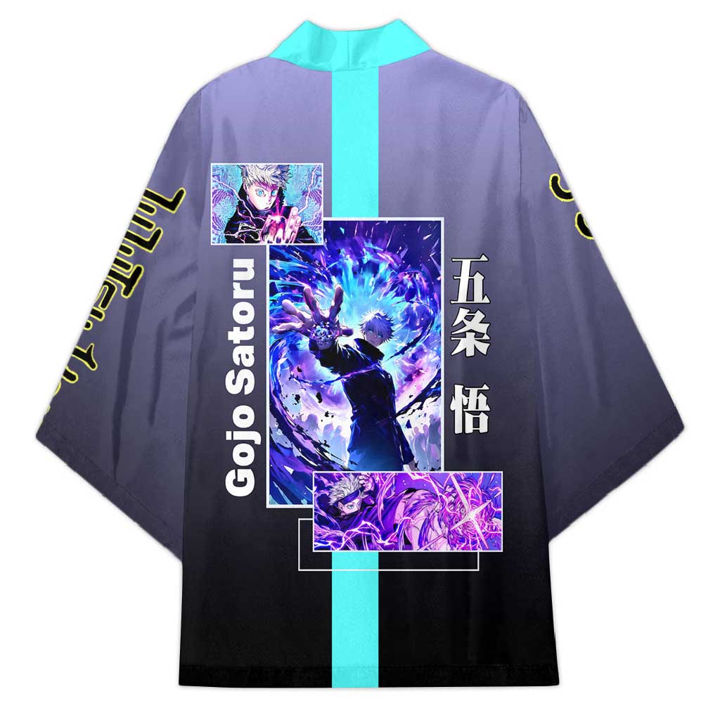 Satoru Gojo from Jujutsu Kaisen Kimono with Purple and Blue Background and Multiple Poses Design - The Mazicc