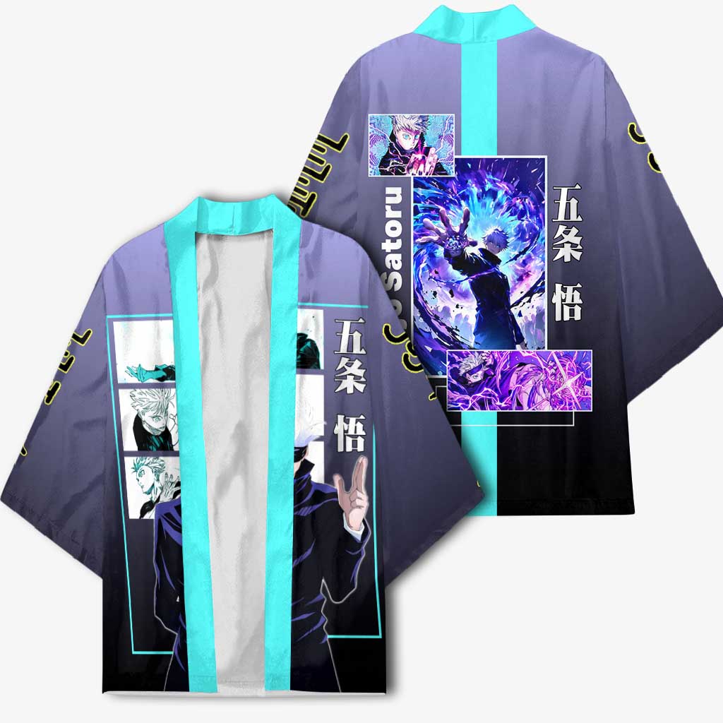 Satoru Gojo from Jujutsu Kaisen Kimono with Purple and Blue Background and Multiple Poses Design - The Mazicc