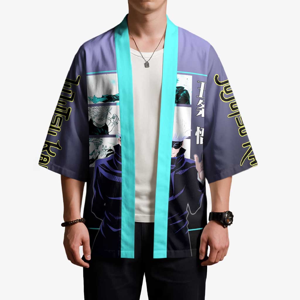 Satoru Gojo from Jujutsu Kaisen Kimono with Purple and Blue Background and Multiple Poses Design - The Mazicc